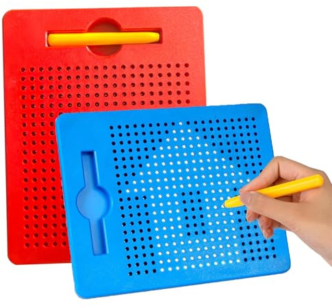Magnetische Zeichenbretter,Smavles 2Pcs Zaubertafel,Magnetisches Zeichenbrett aus Stahlkugel,Pädagogische Zeichentablett,Magnet Spiel mit Kugeln und Magnetischem Stift für Kinder Schul Familie Rot,Blu