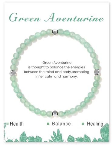 4mm Stretch Armband aus Echten Naturstein Perlen, Natursteinarmband, Edelstein Armband Damen Perlenarmband für Muttertag Geburtstag Valentinstag Weihnachten Geschenke (Grüner Aventurin)