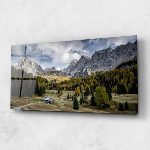 ARTHUB® Glasbild 60x150 cm, 4mm ESG | Moderne Wandbilder aus Glas für Wohnzimmer & Schlafzimmer, Wanddekoration, Wohnkultur, Landschaften, Cloudy Mountains View