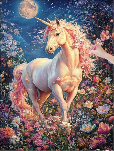 Diamond Painting XXL 50x70 cm, Einhorn Diamond Painting Erwachsene Bastelset, 5D DIY Diamant Malerei Kinder Stickerei Kreuzstich Bilder Set, Zimmer Deko, Halloween, Weihnachtsgeschen (Blumen) C-31