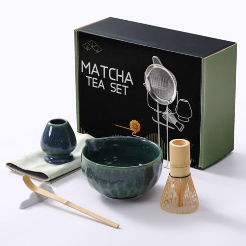 LXAIZHM Matcha Set, 7 Piece Matcha Kit with Bowl, Sieve, Spoon, Bamboo Whisk, it can be Used as a Gift for Macha Lovers