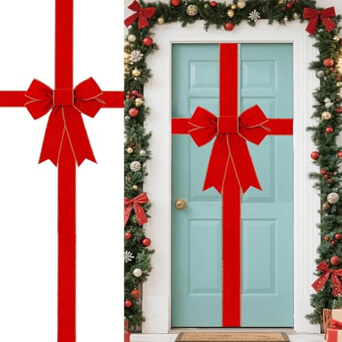 Chexin Rot Weihnachtsschleifen für Schranktüren, Große Samt Weihnachten Schleifen, 4,3 x 2 m, Schrankschleifen, Weihnachten Türschleife Deko, Weihnachts Schleife für Kamin Haustür Dekoration