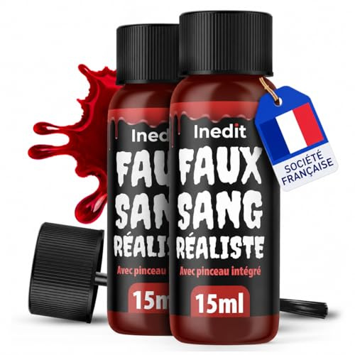 Faux Sang - Faux Sang Halloween avec Pinceau - Maquillage Corps & Visage | Accessoires Blessure Réaliste & Lavable - Qualité Premium (30 ml)