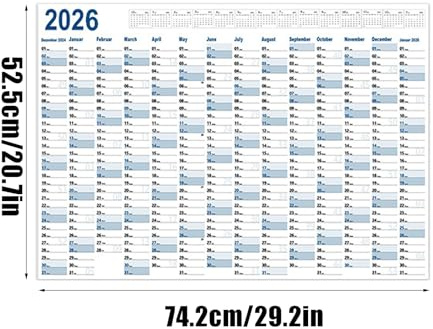 Wandkalender Poster, 2026 Poster, 29 x 20 Zoll Schedule mit massivem Gitter, Full Year Sheet, kreativer Tracker mit mattem Finish, Organization-Tool für Fitnessstudio und Klassenzimmer