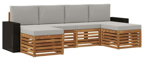vidaXL Sofagarnituren 6 pcs Natürlich und Hellgrau Massivholz Akazie, Garten Patio Lounge, modernes Sofa für draußen, haltbares Möbelset, gemütliche Terrassen-Sitze