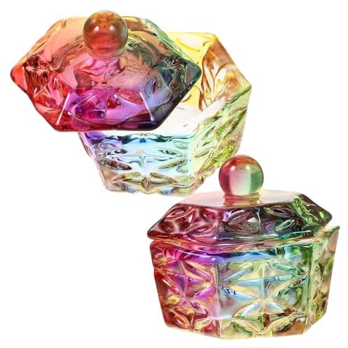 KICHOUSE Gobelet en Verre pour Ongles 2pcs avec Couvercle, Accessoire Facile Immersion et Mélange Liquide Acrylique pour Salons et Écoles de Manucure