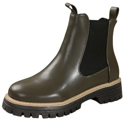 Generisch Stivaletti da donna con tacco grosso, alla moda, comodi, morbidi, per le giornate invernali, come stivali medio-alti in stile casual, Verde scuro, 37 EU