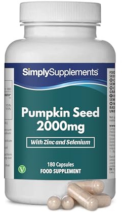 Semi di zucca 2000 mg - 180 capsule - Adatto ai vegani - 6 mesi di durata - SimplySupplements