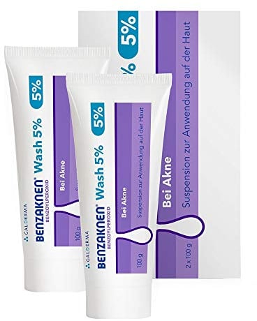 BENZAKNEN Wash 5%, 2x100g, Waschgel gegen Pickel & Mitesser bei leichter Akne auf Gesicht und Körper, für empfindlichere Haut geeignet, Mit BPO (Benzoylperoxid), Dermatologisch getestet
