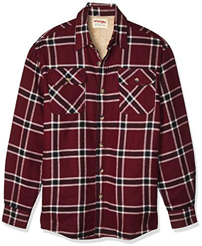 Wrangler Authentics Men's Long Sleeve Sherpa Lined Shirt Jacket Button, Tawny Port, XL