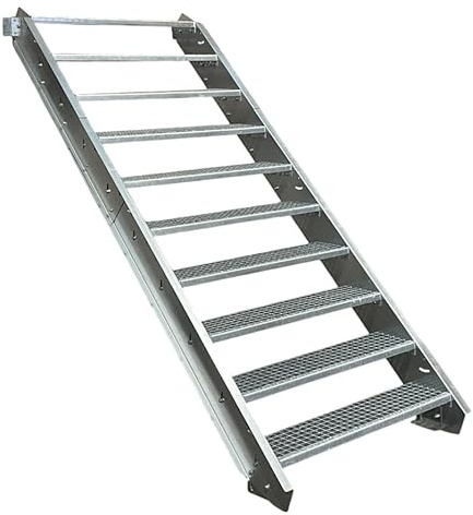 10 Stufen Stahltreppe Breite 60cm Geschosshöhe 150-200cm / Robuste Außentreppe/Wangentreppe/Stabile Industrietreppe für den Außenbereich/Inklusive Zubehör