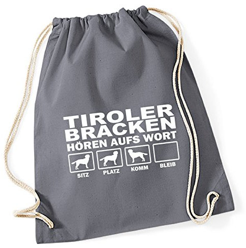 siviwonder Turnbeutel - TIROLER BRACKE Tirol Bracken Jagdhund - HÖREN AUFS WORT Baumwoll Tasche Beutel grau