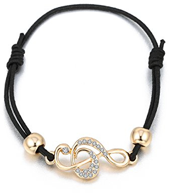Frauen-Charme-Armband, Musik-Anmerkung-Armband-Dehnungs-Freundschafts-Armband-justierbares Wachsschnur-Stulpe-Armband mit CZ-Kristall (Vergoldet)
