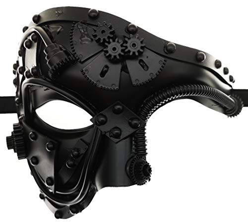 Ubauta Masque vénitien Cyborg en métal Steampunk, masque de mascarade noir pour la fête du costume d'halloween/fantôme de l'opéra/bal du mardi gras