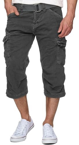 Indicode Herren Nicolas Check 3/4 Cargo-Shorts inkl. Gürtel | Herrenshorts aus Baumwolle Raven, M