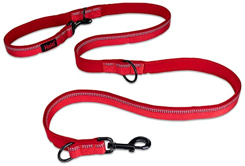 HALTI Multifunktionsleine – Trainingsleine mit Neoprenpolsterung, 3M-Reflektorgewebe und einstellbare Längenoptionen. Geeignet für mittelgroße & große Hunde (Größe L, Rot)