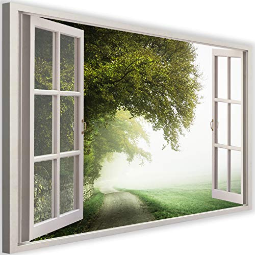 Feeby Leinwand Bilder - Fensterblick Natur- 90x60 cm- Deko Wohnzimmer - Wandbilder Schlafzimmer - Deko Aesthetic - Wand Deko - Leinwand Groß - Deko Zimmer - Leinwandbilder XXL