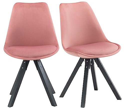 Duhome 2er Set Stuhl Esszimmerstühle Küchenstühle Farbauswahl mit Holzbeinen Sitzkissen Esszimmerstuhl Retro 518M, Farbe:Pink, Material:Samt