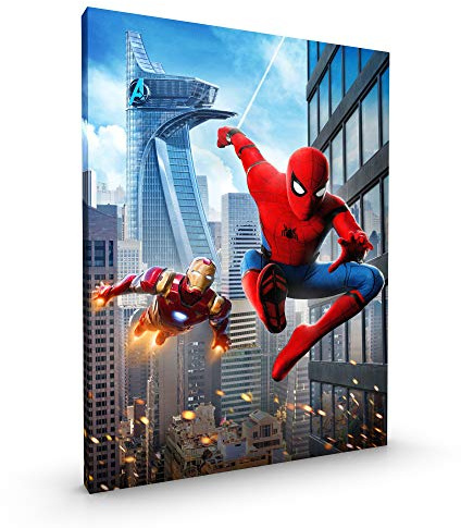 Spiderman & Iron Man CANVAS Premium Glossy Coated with Metal Hanger Various Sizes (CANVAS - size 30 x 22 Inch)