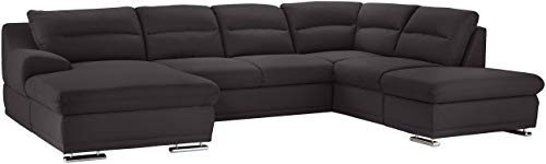 Mivano Wohnlandschaft Coast / Große Schlafcouch in U-Form / Mit Bettfunktion und Stauraum / Recamiere links und Ottomane rechts / 334 x 88 x 217 / Mikrofaser: anthracite