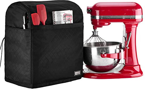 HOMEST Stand Mixer Quilted Dust Cover with Pockets Compatible with KitchenAid 6/7/8 Quart Bowl Lift, Black(Patent Design)