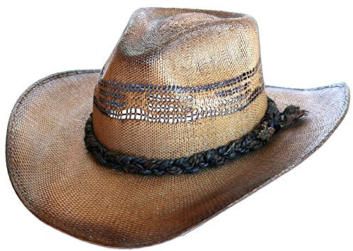 Stars and Stripes Chapeau de paille Western indéformable avec ruban décoratif en sisal tressé.