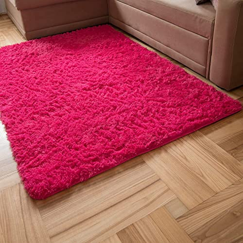 Carpeto Rugs Tapis Salon, Chambre Shaggy à Poil Long - Doux Moquette pour Chambre - Tapis Moelleux Grande Taille de Chambre Adulte Moderne - Rug - Rose - 120 x 170 cm
