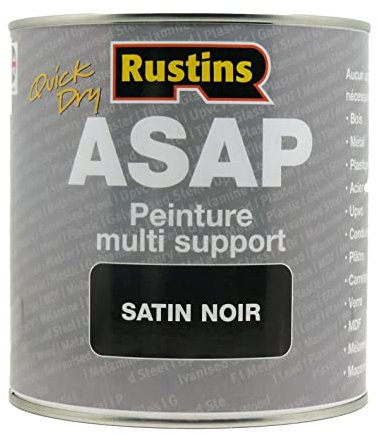 Peinture Acrylique Multi-Supports Noir Satinée à Séchage Rapide pour Bois, métal, plastique, acier galvanisé, tuiles, verre, MDF et UPVC 1 l – 12 à 14 m² (Rustin's ASAP)