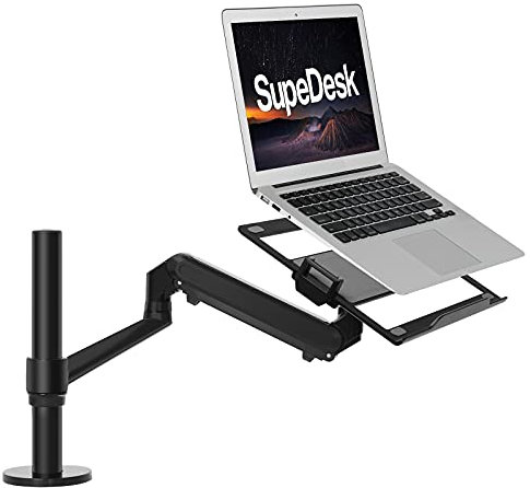 SupeDesk Supporto da scrivania per computer portatile, con braccio singolo a molla a gas, regolabile per monitor da 17 a 32 pollici e laptop da 12 a 17 pollici, compatibile con MacBook, Dell, HP, LG,