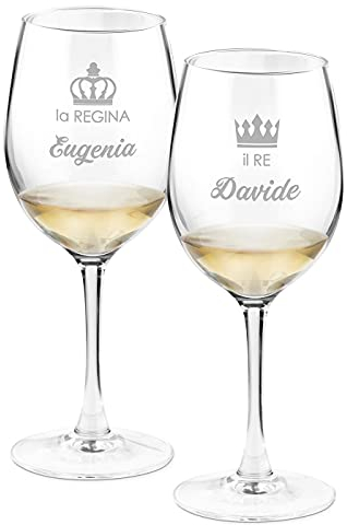 Maverton Calici da vino - incisione personalizzata - 350 ml - set da 2 pezzi in vetro - ideale per il vino rosso e bianco - idea regalo di anniversario unico - per la coppia - ioREGINA tuRE