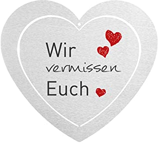 DOLORINO Grabherz aus Edelstahl | wetterfest | mit Spruch Wir vermissen Euch| ca. 17x15cm