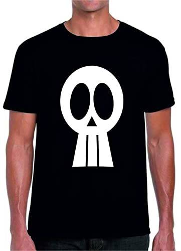 T-SHIRT MAGLIA TESCHIO NERO E BIANCA ZERO CALCARE STRAPPARE LUNGO I BORDI (NERO, L)