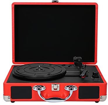 PanHuiWen Vinyl Turntable Record Player, 3 Speed Vintage Record Player, 33/45/78 Rpm Portable Leather Gramophone Phonograph Speaker Usb Bluetooth Record Player,Red