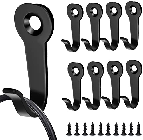 LUCKYKODOR 10 Stück Garderobenhaken Metall Mantelhaken 40 x 16 mm Kleiderhaken Wand Einzelnhaken Schwarz Schlüsselhaken mit 10 Stück Schrauben für Küche Badezimmer Büro Einkaufszentrum