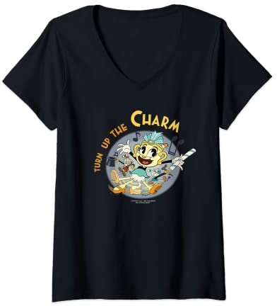 Womens Cuphead Show! Ms. Chalice Turn up the Charm V-Neck T-Shirt