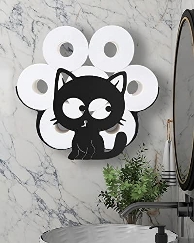 Katzen-Toilettenpapierhalter, schwarze Wandhalterung, Toilettenpapier-Aufbewahrung für Badezimmer, Küche, Metall-Wandkunst, Skulptur, Badezimmer-Dekor, Taschentuchhalter, Rack
