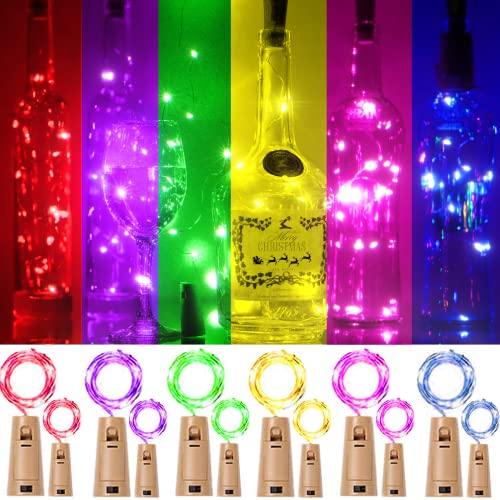 12 Packungen 20 LED Weinflaschenlichter mit Kork – Silberdraht-Lichterkette, batteriebetriebene Korklichter für Weinflaschen, Weihnachten, Geburtstag, Hochzeit, Party-Dekoration (6 Farben)