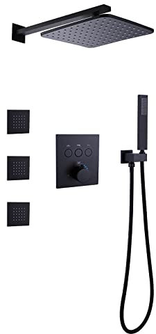 XJTNLB Miscelatore Doccia Incasso, Colonna Doccia Termostatica Nera, Sistemis Doccia con Miscelatore Jacuzzi