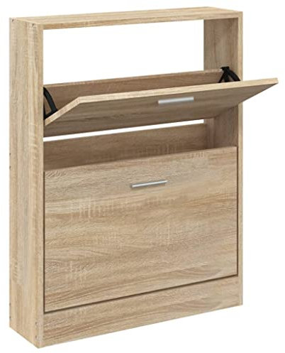 vidaXL Schuhschrank Schuhablage Schuhregal Schuhständer Schuhaufbewahrung Schuhkipper Schuhkommode Eichen-Optik 59x17x81cm Holzwerkstoff