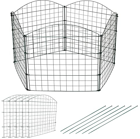 Herrselsam Teichzaun, 5tlg Set Gartenzaun Metall mit 11 Zaunelemente-5 Zaunelemente und 6 Befestigungsstäben, Metallzaun Gitterzaun Länge 3,75 m (Oberbogen, Grün)