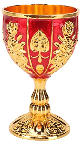 4 Zoll Gold Kelch, Royal Chalice Cup, Metall Vintage Kelch Cup Wein Likör Cup Schnapsglas Retro Unzerbrechlicher Cocktailbecher Anbetungs-Buddha-Champagnerbecher für Partys(Goldrot)