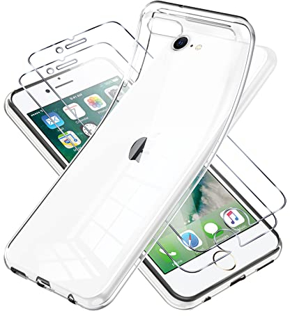 Vauki Coque pour iPhone 8/iphone SE 2020/iPhone 7/SE 2022 avec Verre Trempé Protection écran 2 Pièces,Housse Etui Silicone TPU Souple Transparente Film Protection,Antichoc Case pour iPhone 8 4.7