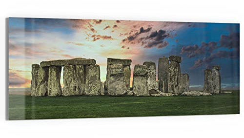 DEQORI Glasbild Acrylglas | Motiv Stonehenge bei Dämmerung | horizontal einteilig 125x50 cm | schöne Dekoration | Wandbild für Wohnzimmer, Schlafzimmer, Flur & Küche | moderne Wanddeko