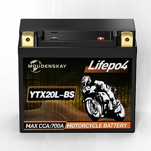 MOUDENSKAY Batterie Lithium Moto 12V Lithium Powersports Batterie avec BMS,Batterie Moto LiFePO4 (YTX20L-BS 12.8V 9Ah 700CCA) pour motos, ATV, UTV, scooters, véhicules nautiques, etc.