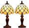 FUMAT Tiffany Tischlampe, Retro Deko Lampe Tischleuchte Nachttischlampe, Bunte Glas Lampenschirm, Mit E27 LED Glühbirne, für Schlafzimmer Wohnzimmer (2 Stück White Perle)