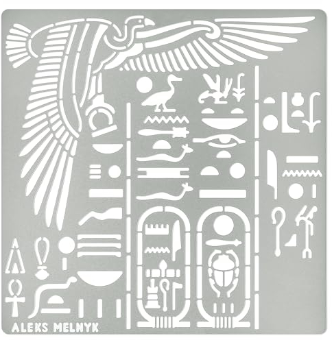 Aleks Melnyk Nr.449 Metallschablone, ägyptische Hieroglyphen und Gott Nekhbet, kleine Schablone, 1 Stück, Vorlage für Holzverbrennung, Gravur, Basteln, Sammelalbum