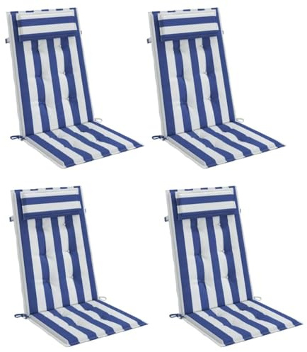 vidaXL Hochlehner Auflage 4 STK., Sitzkissen für Gartenmöbel Hocker Ottomanen, Wasserabweisendes Sitzpolster, Sitzauflage Stuhlauflage, Blau Weiß Gestreift Oxford Gewebe