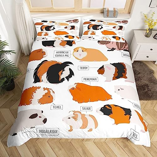SELIDO Bettwäsche 135x200 cm Kuschelig Weiche Microfaser 3D Druck Meerschweinchen Bettwäsche-Sets Cartoon-Meerschweinchen Bettbezug + 2 Kissenbezug 80x80 cm mit Reißverschluss