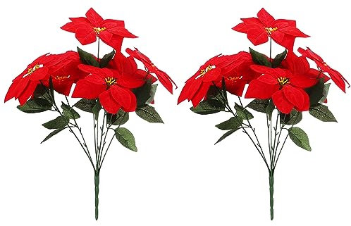 ZHDOKA 4 Stück Künstliche Weihnachtssterne, 50 cm Langer Stiel, Weihnachtssterne, Büsche, 7 Gabeln, Seidensterne für Weihnachtsbaum, Zuhause, Tischdekoration, Hochzeitsdekoration(Rot)