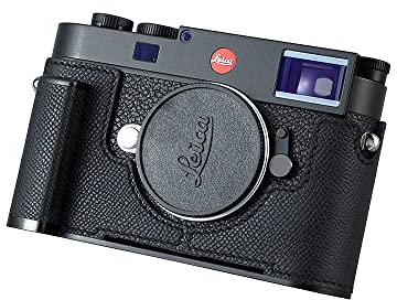 SIUTATDSH Kamera-Halbtasche für Leica M11, Vintage Metall Echtes Leder Kamera Schutzhüllen Stylisch Tragbar Stoßfest (Schwarz)
